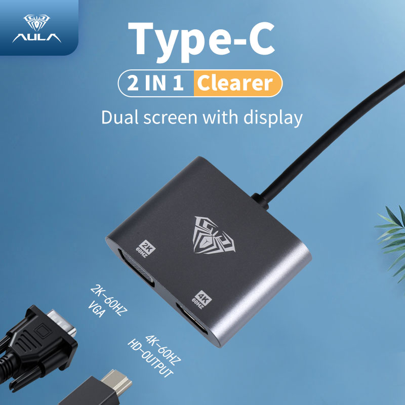 AULA UC-901 2 in 1 HUB Type C to hdmi and VGA(图8)