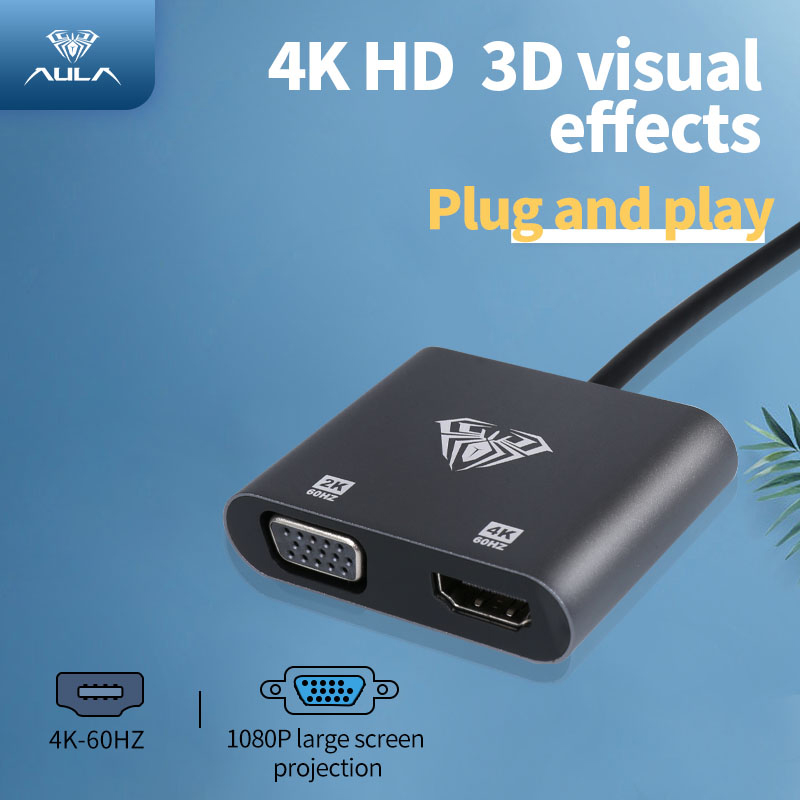 AULA UC-901 2 in 1 HUB Type C to hdmi and VGA(图1)
