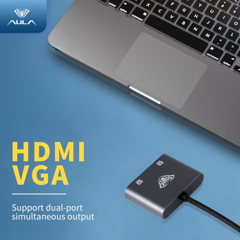 AULA UC-901 2 in 1 HUB Type C to hdmi and VGA(图4)