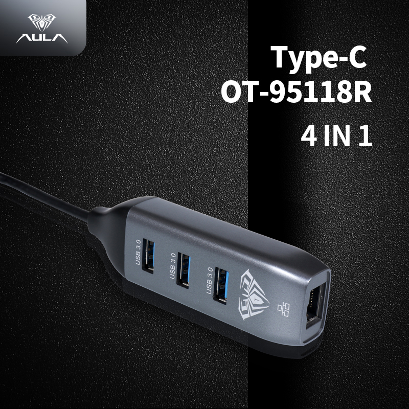 AULA OT-95118R 4 in 1 USB-C HUB to USB3.0*3+1000M LAN (图1)