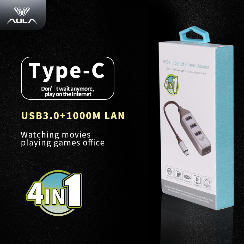 AULA OT-95118R 4 in 1 USB-C HUB to USB3.0*3+1000M LAN (图9)