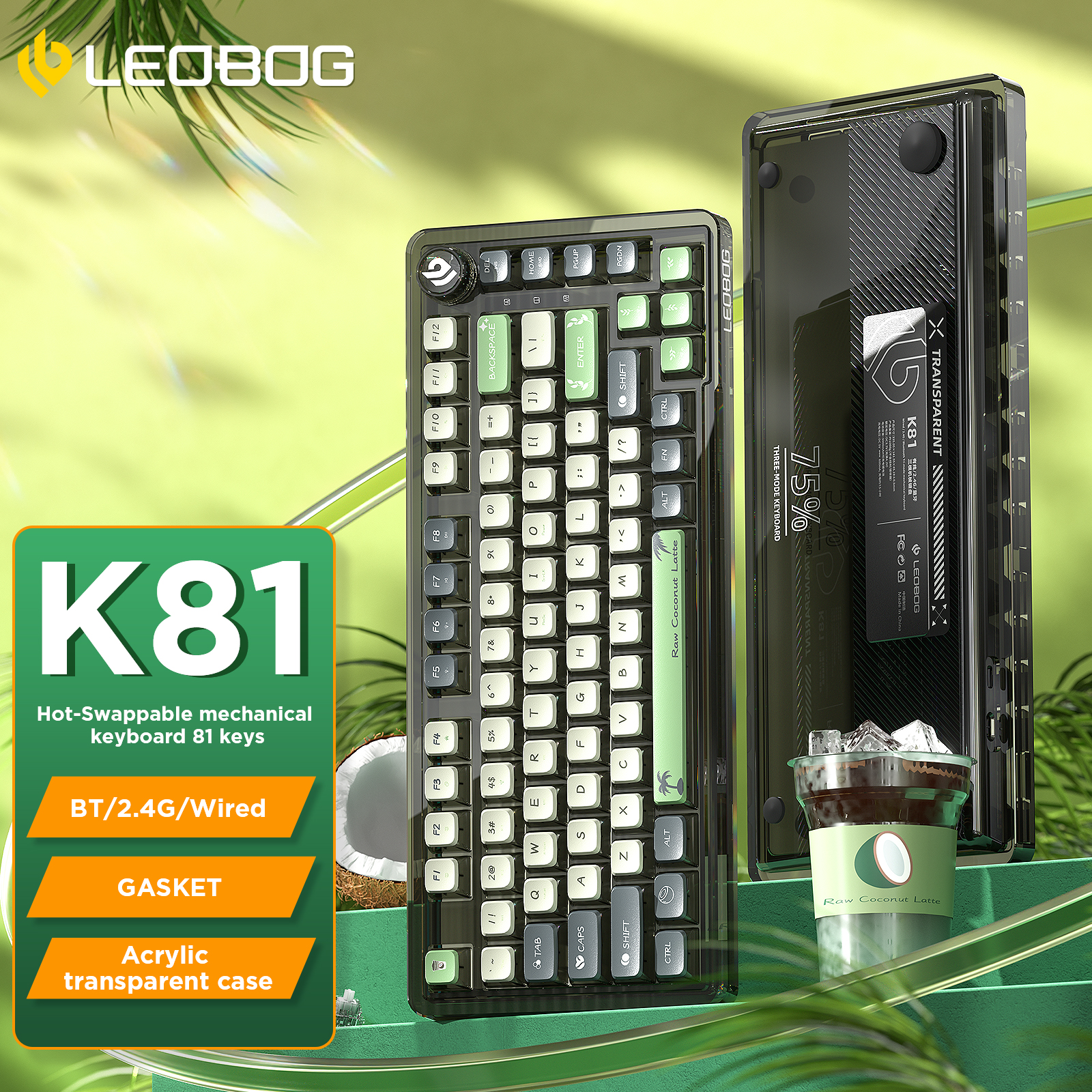 AULA-LEOBOG K81 Gasket Mechanical Keyboard-Green(图1)