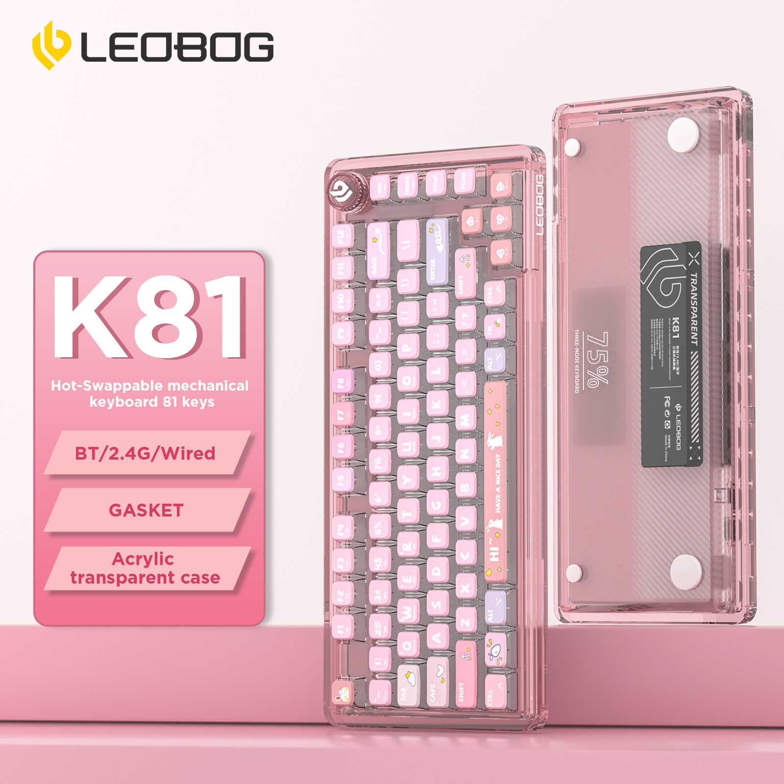 AULA-LEOBOG K81 Gasket Mechanical Keyboard-Pink(图1)
