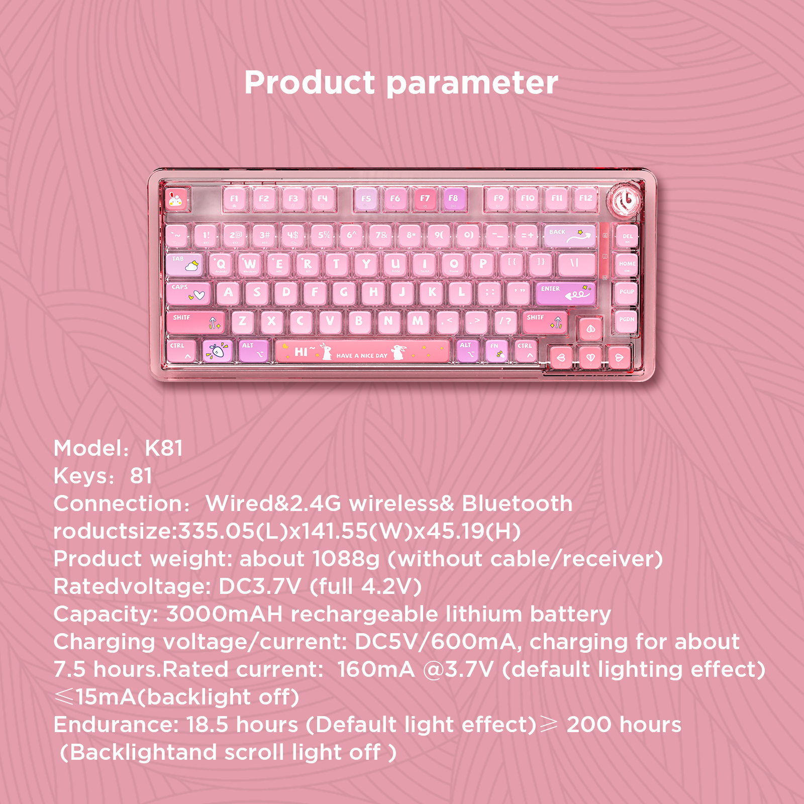 AULA-LEOBOG K81 Gasket Mechanical Keyboard-Pink(图7)