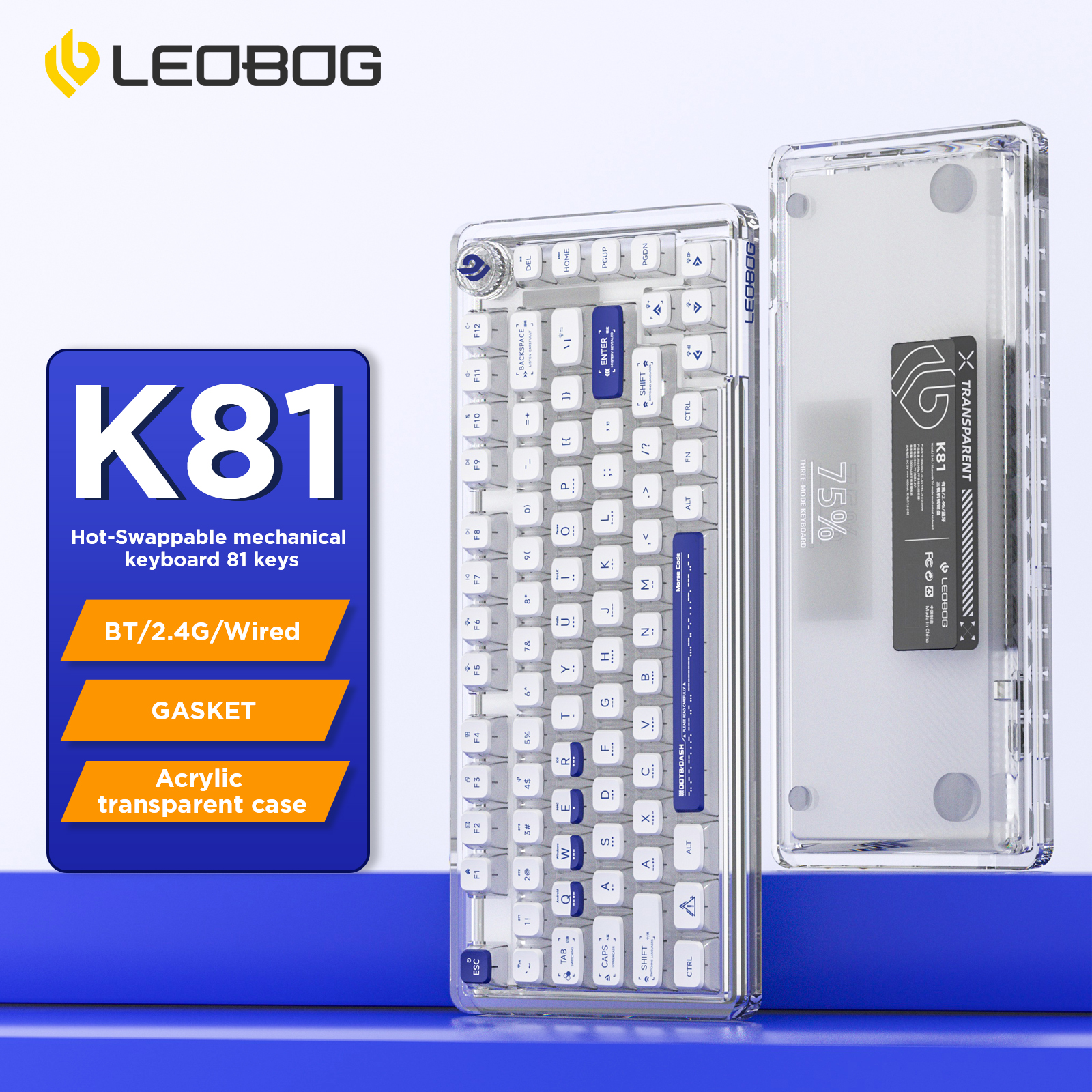 AULA-LEOBOG K81 Gasket Mechanical Keyboard-Blue(图1)