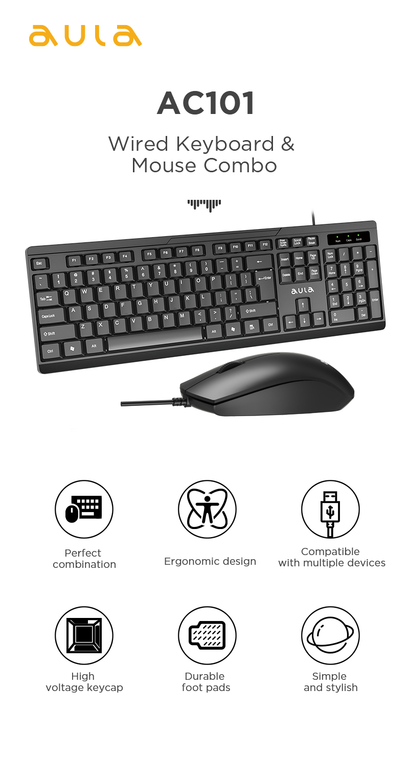 AULA AC101 Wired Keyboard and Mouse Combo(图1)