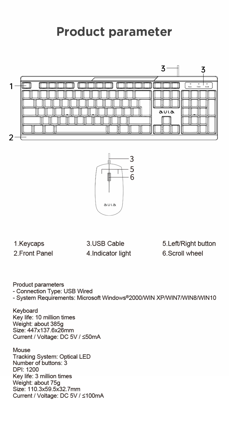 AULA AC101 Wired Keyboard and Mouse Combo(图7)