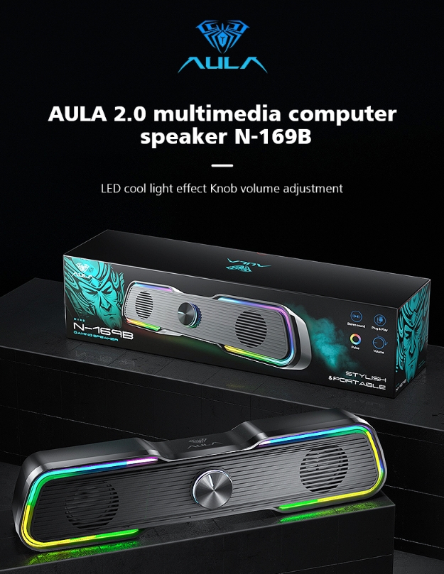 Colorful lights, stunning sound: Discover the top technology from the manufacturer of the AULA N-169B wired RGB gaming speaker!(图1)