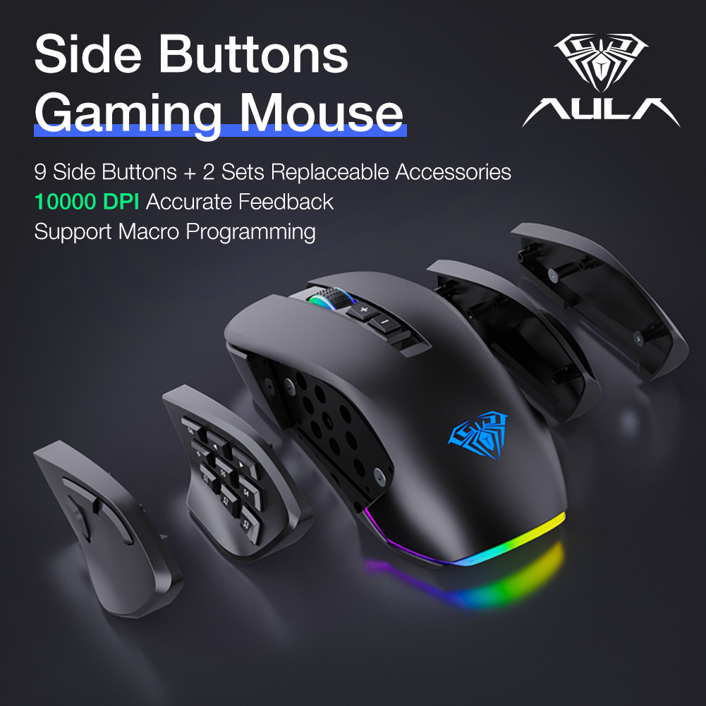 AULA Gaming Mouse H510 with Slide Button,RGB Streamer Lighting Effect and 2 Sets Replaceable Accessories(图1)