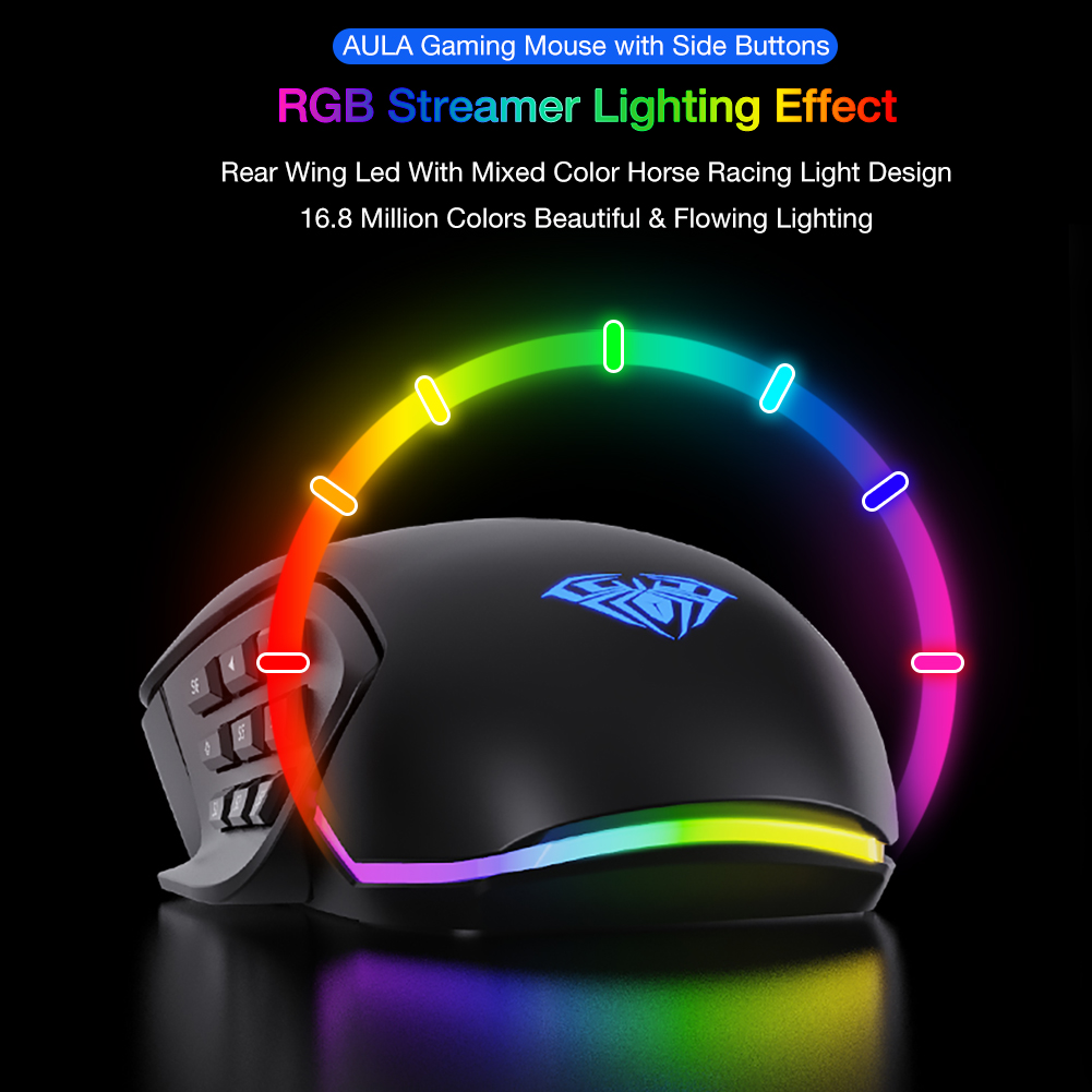 AULA Gaming Mouse H510 with Slide Button,RGB Streamer Lighting Effect and 2 Sets Replaceable Accessories(图4)