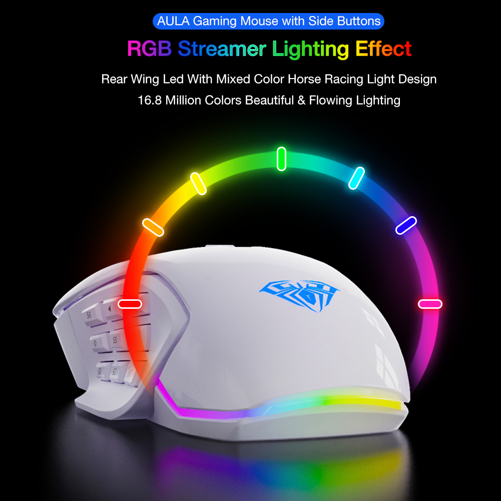 AULA Gaming Mouse H510 with Slide Button,RGB Streamer Lighting Effect and 2 Sets Replaceable Accessories(图14)