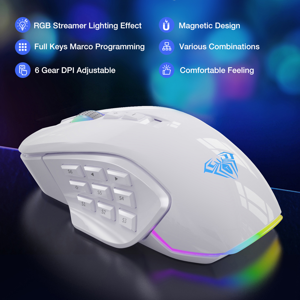 AULA Gaming Mouse H510 with Slide Button,RGB Streamer Lighting Effect and 2 Sets Replaceable Accessories(图12)