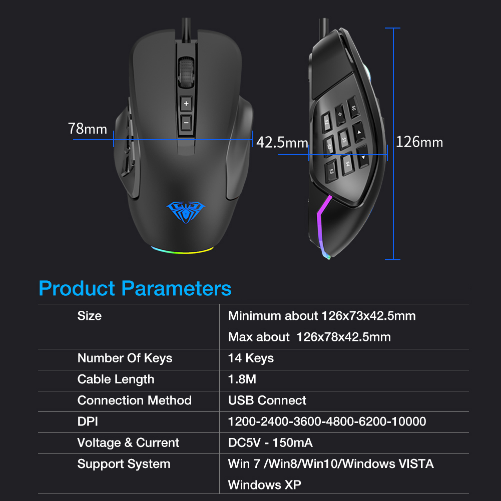 AULA Gaming Mouse H510 with Slide Button,RGB Streamer Lighting Effect and 2 Sets Replaceable Accessories(图10)