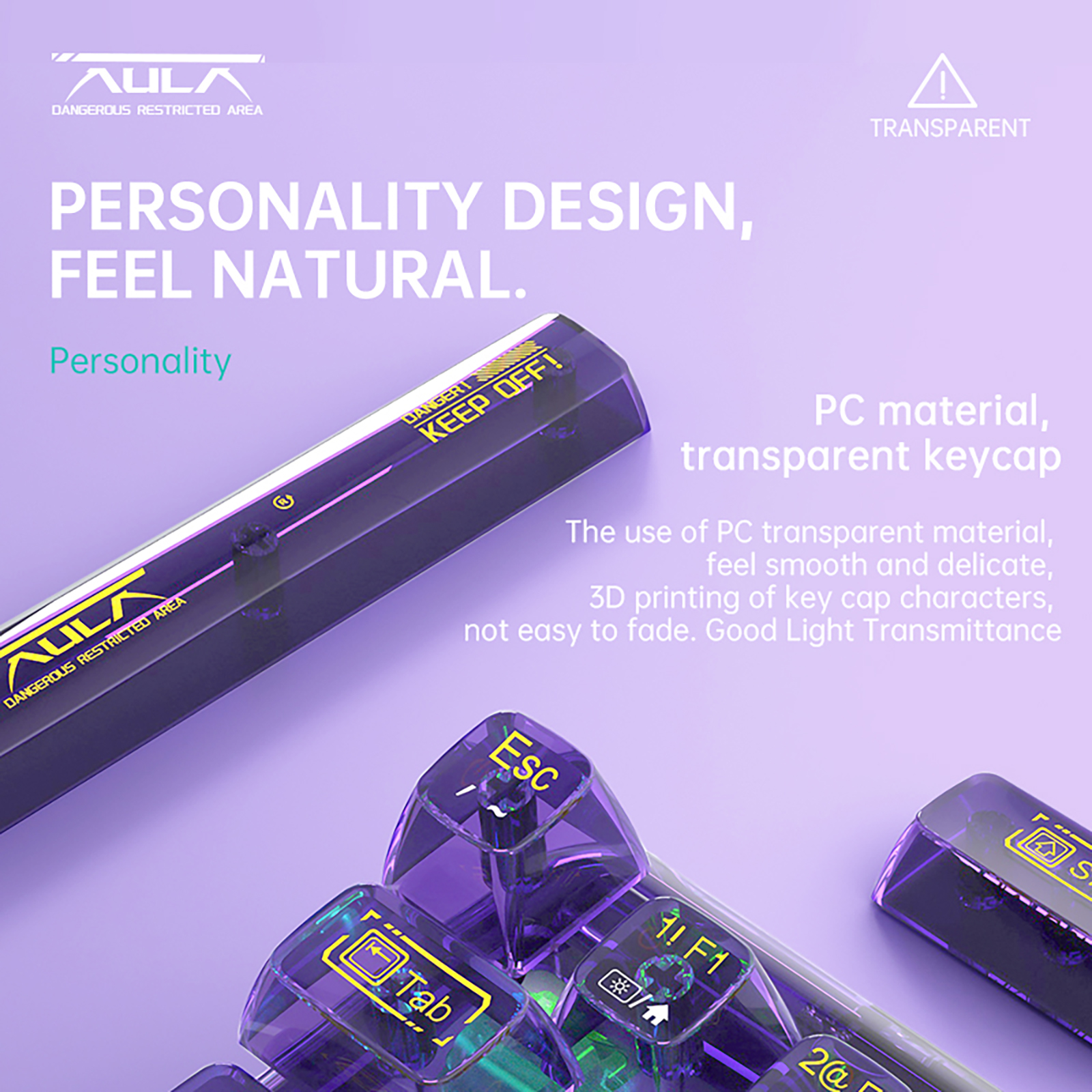 AULA F68  GASKET 3 in 1 Hot Swappable Mechanical  Gaming transparent Keyboard-Purple(图3)