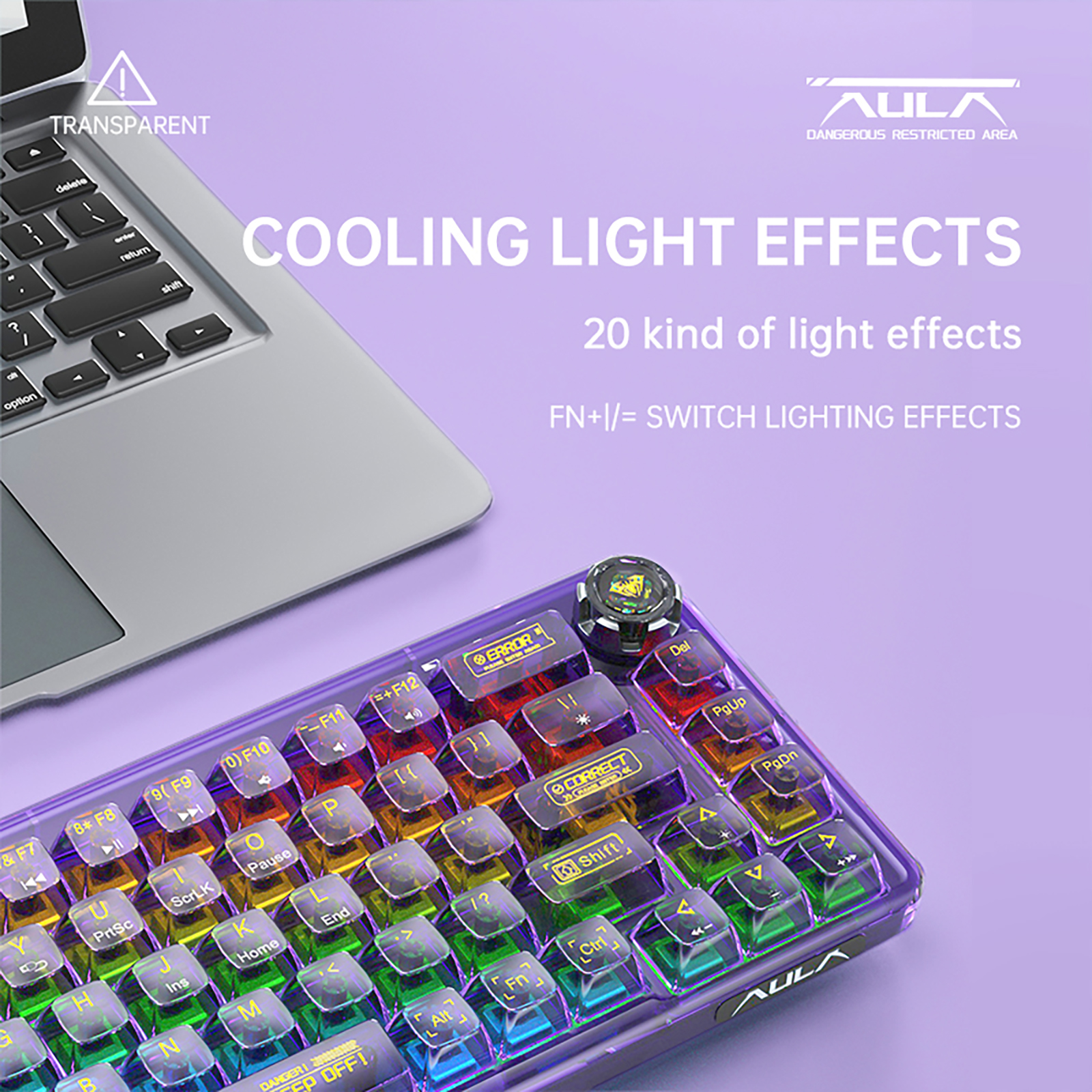 AULA F68  GASKET 3 in 1 Hot Swappable Mechanical  Gaming transparent Keyboard-Purple(图4)