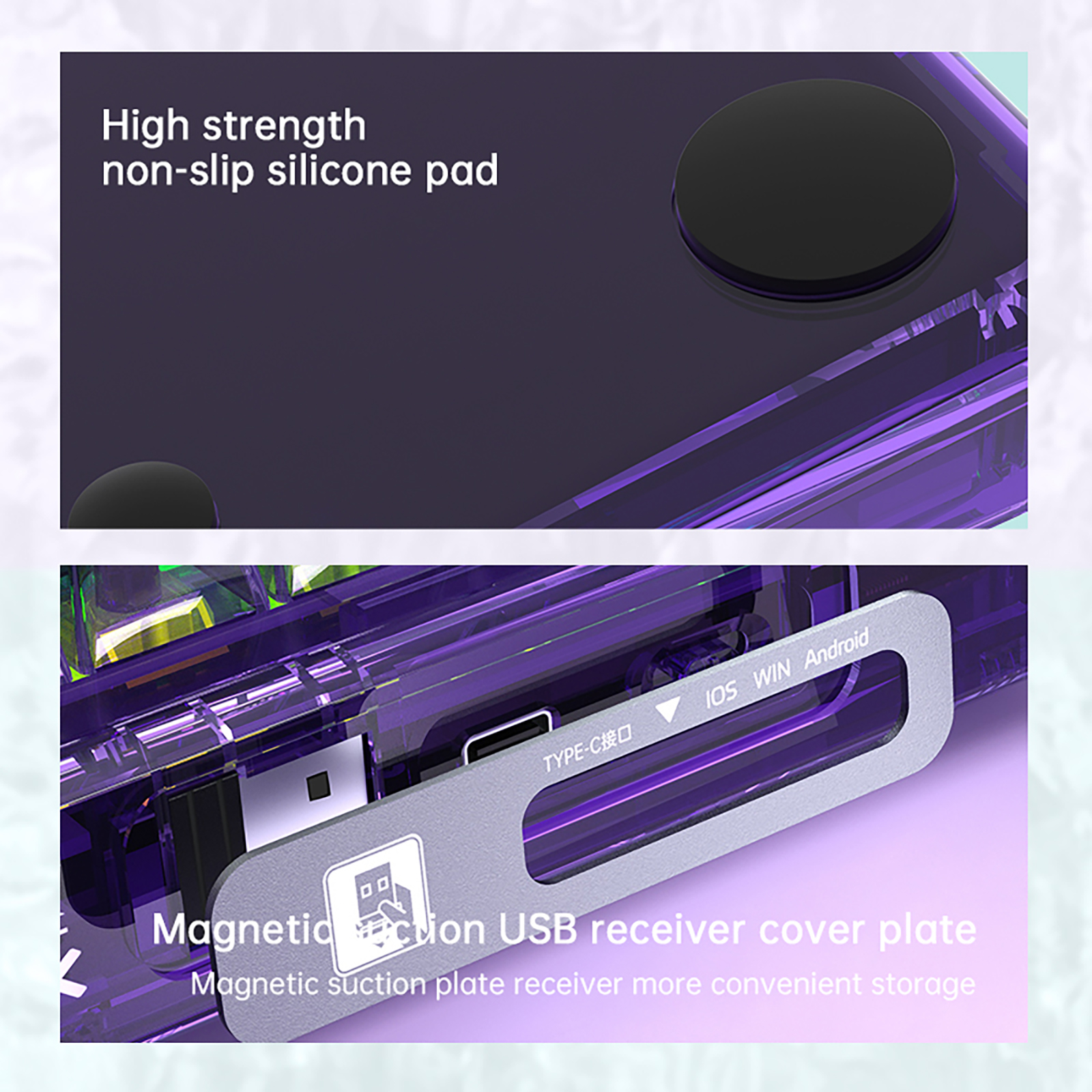 AULA F68  GASKET 3 in 1 Hot Swappable Mechanical  Gaming transparent Keyboard-Purple(图6)