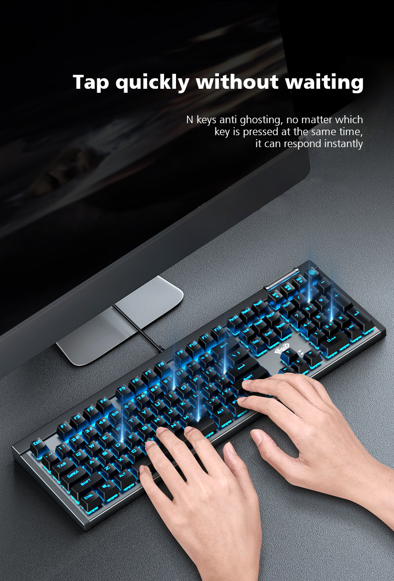 AULA F3030 Two-color Injection Keycaps N-key Rollover Ice Blue Backlight Wired Gaming Mechanical Keyboard(图8)
