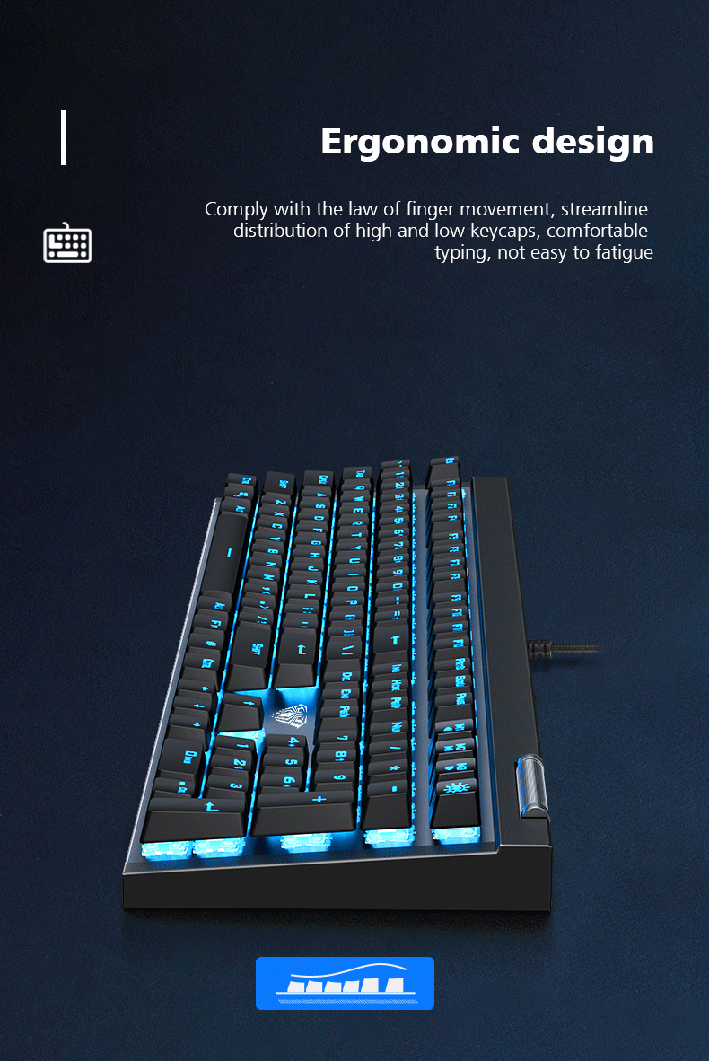 AULA F3030 Two-color Injection Keycaps N-key Rollover Ice Blue Backlight Wired Gaming Mechanical Keyboard(图10)