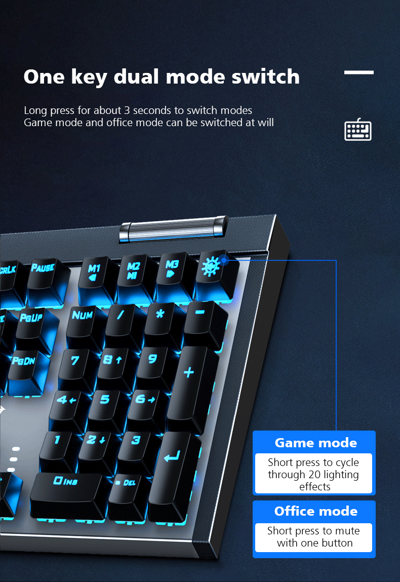 AULA F3030 Two-color Injection Keycaps N-key Rollover Ice Blue Backlight Wired Gaming Mechanical Keyboard(图9)