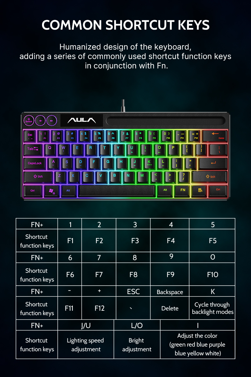 AULA F3061 wired mechanical feel keyboard desktop laptop small 61 key gaming keyboard for office gamerPink(图6)