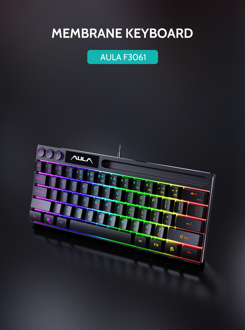 AULA F3061 wired mechanical feel keyboard desktop laptop small 61 key gaming keyboard for office gamerPink(图2)