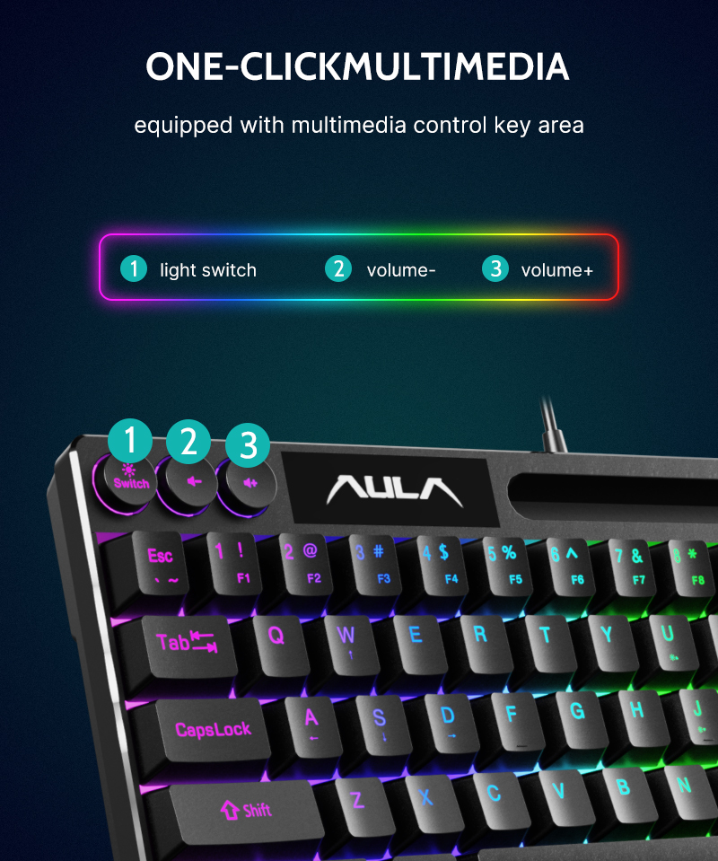 AULA F3061 wired mechanical feel keyboard desktop laptop small 61 key gaming keyboard for office gamerPink(图4)