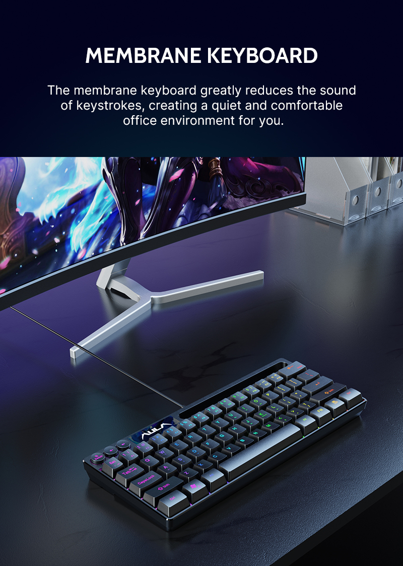 AULA F3061 wired mechanical feel keyboard desktop laptop small 61 key gaming keyboard for office gamerPink(图7)