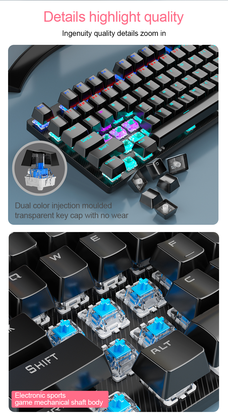 AULA S2022 Blue Mechanical Gaming Keyboard with Blue Switch,Full Size USB Wired Computer Keyboards(图8)