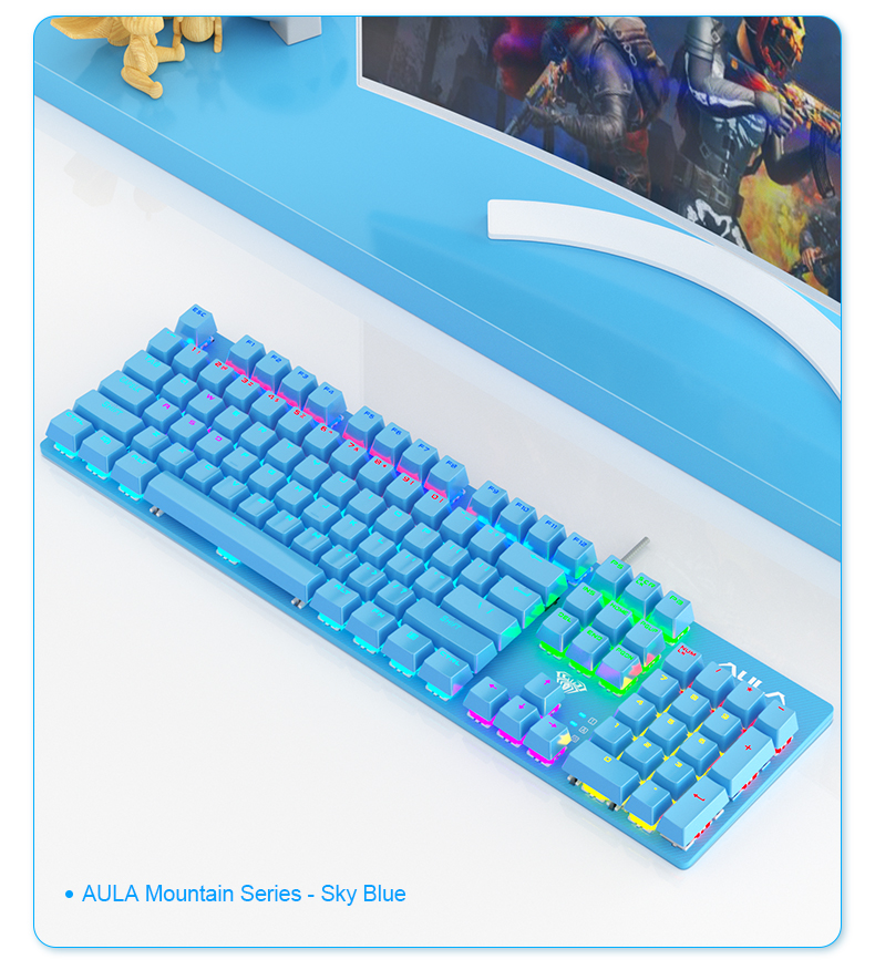 AULA S2022  Pink Full Size 104 Keys Wired Mechanical Keyboards with rainbow backlight for Desktop, Computer, PC(图4)