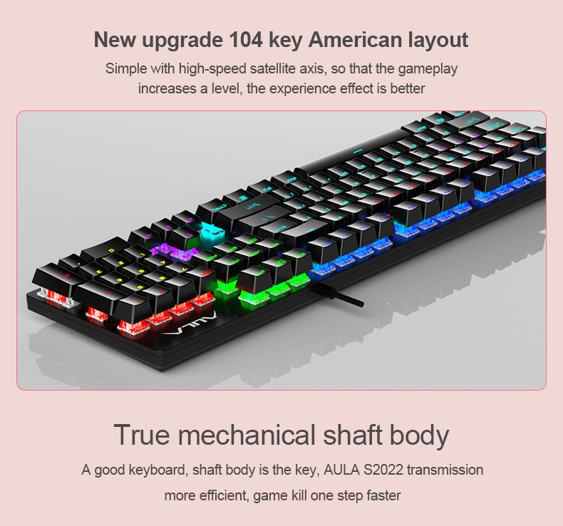 AULA S2022  Pink Full Size 104 Keys Wired Mechanical Keyboards with rainbow backlight for Desktop, Computer, PC(图6)
