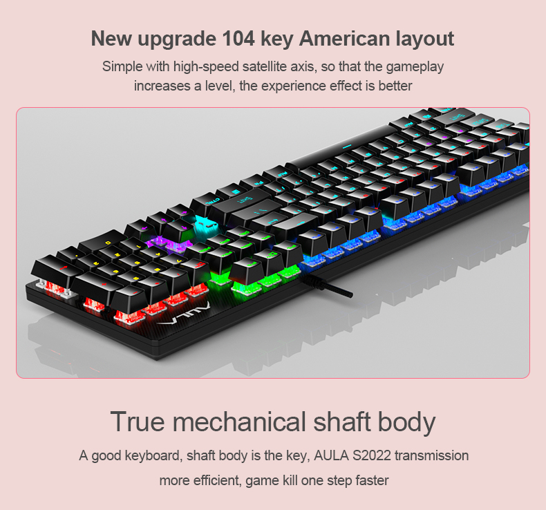AULA S2022 Blue Mechanical Gaming Keyboard with Blue Switch,Full Size USB Wired Computer Keyboards(图5)