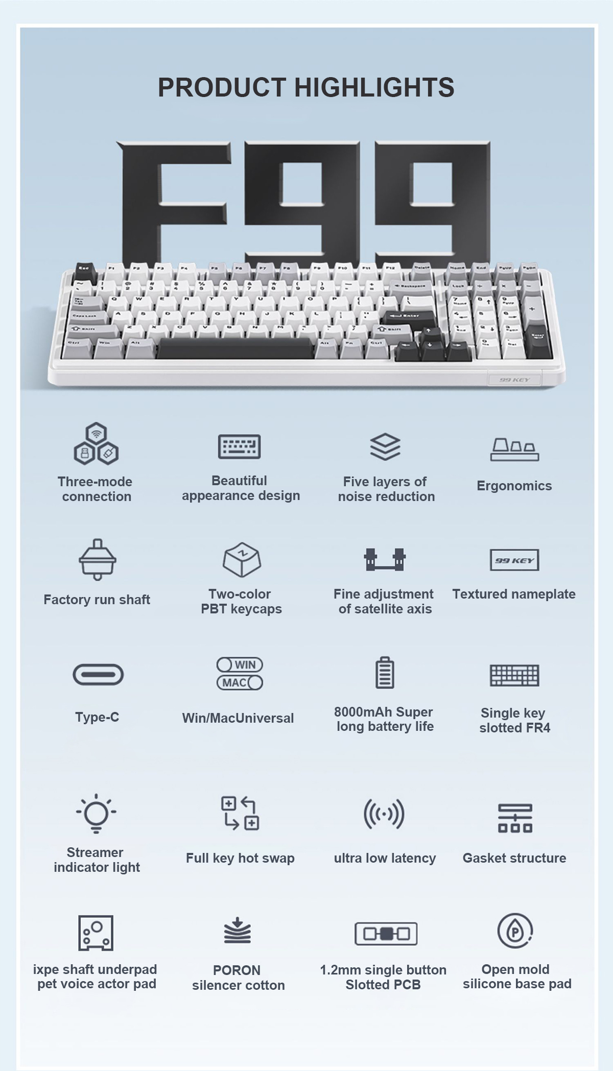 AULA F99 Gasket Mechanical Keyboard(图2)