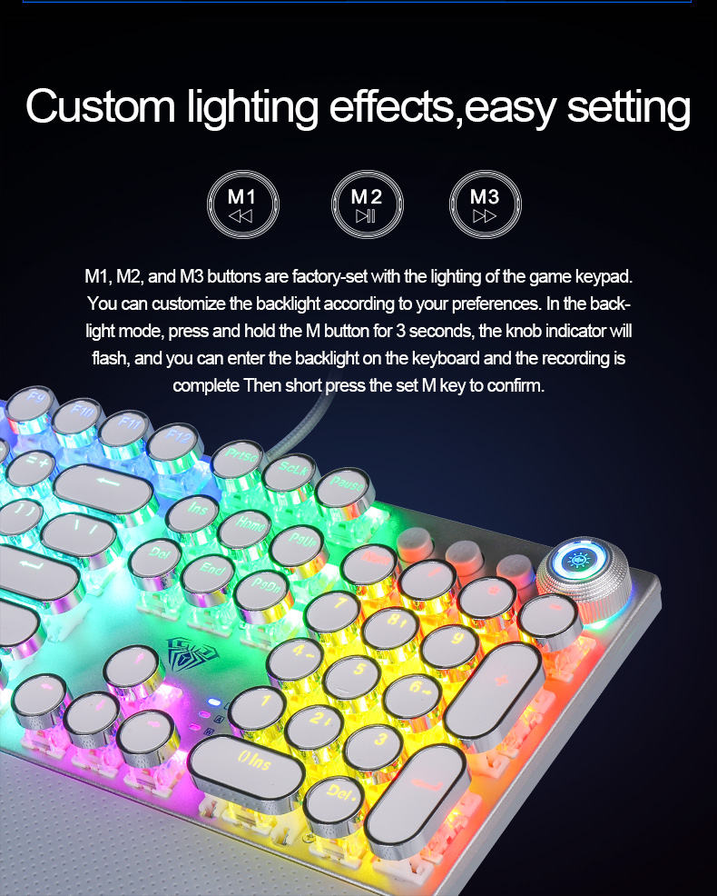 AULA F2088  104 keys White Punk Mechanical Gaming Keyboard(图5)