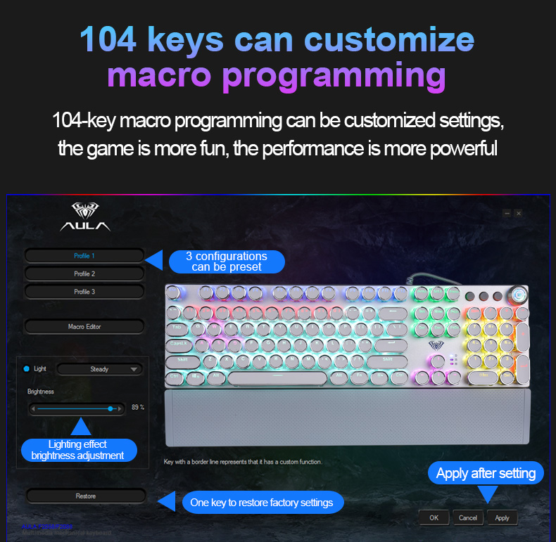 AULA F2088  104 keys White Punk Mechanical Gaming Keyboard(图6)