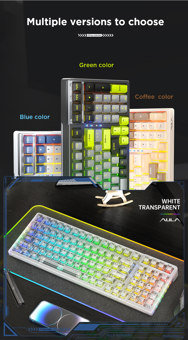 AULA F98 Transparent Gasket Gaming Mechanical Keyboard(图3)