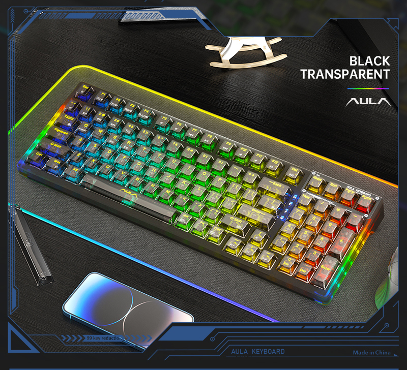 AULA F98 Transparent Gasket Gaming Mechanical Keyboard(图4)