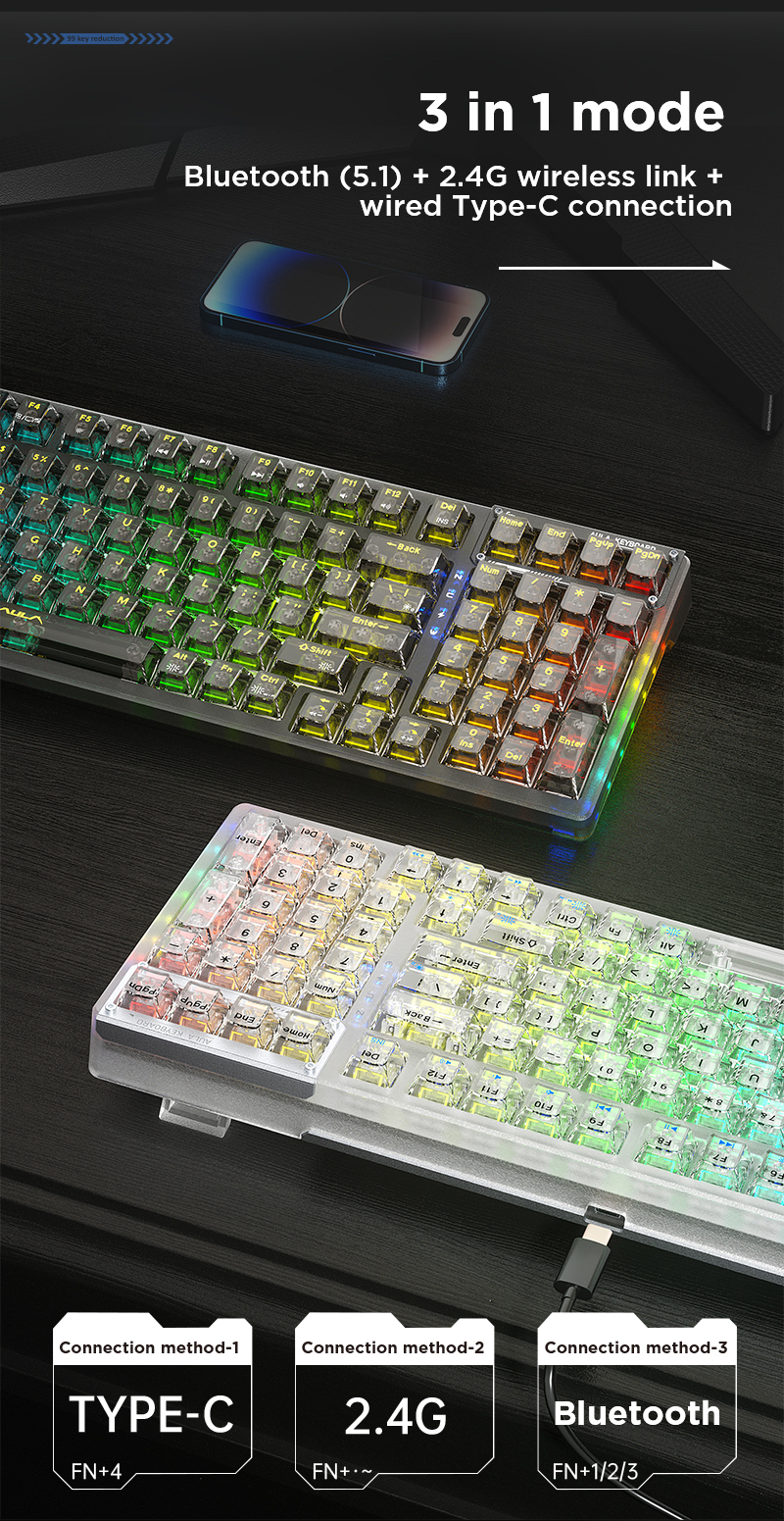 AULA F98 Transparent Gasket Gaming Mechanical Keyboard(图6)