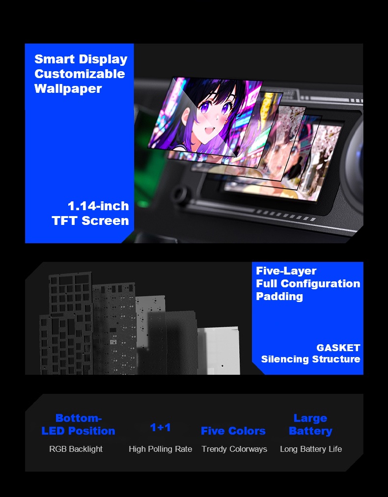 AULA F98PRO V3 Tri-Mode Smart Screen Customizable Keyboard(图3) AULA F98PRO V3 Tri-Mode Smart Screen Customizable Keyboard(图3)