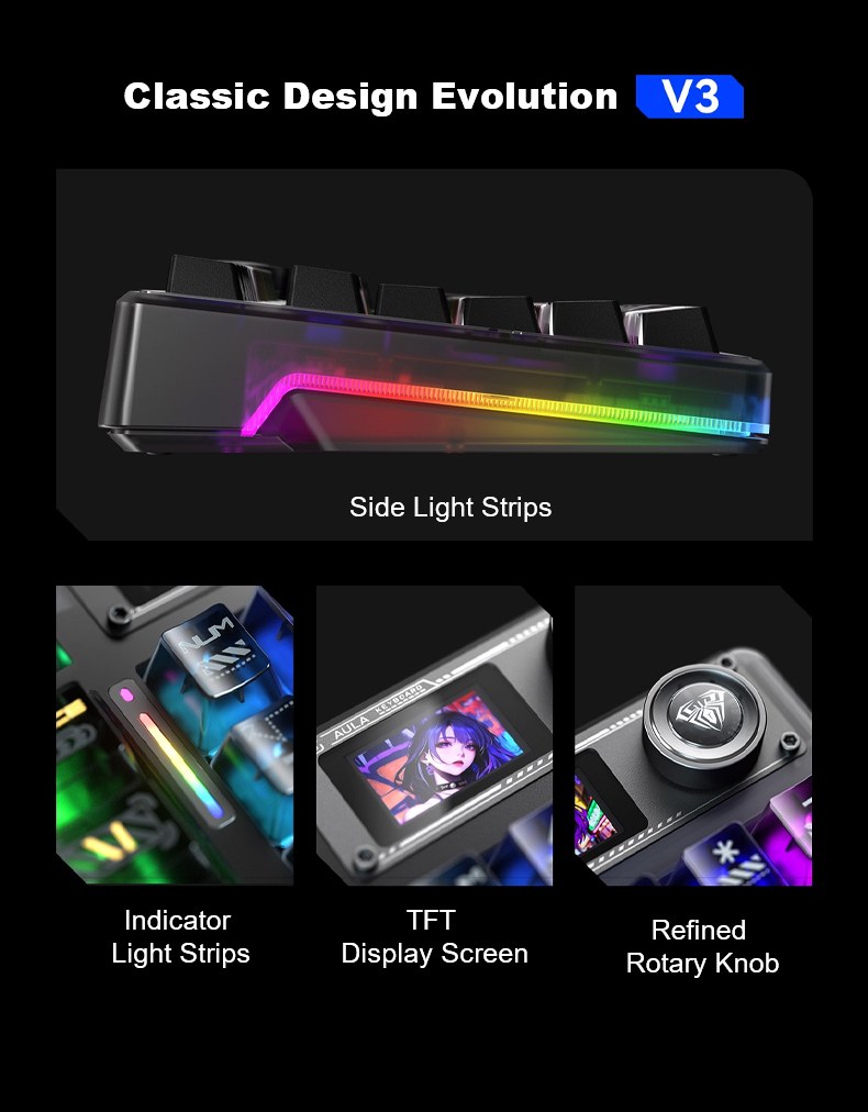 AULA F98PRO V3 Tri-Mode Smart Screen Customizable Keyboard(图4) AULA F98PRO V3 Tri-Mode Smart Screen Customizable Keyboard(图4)