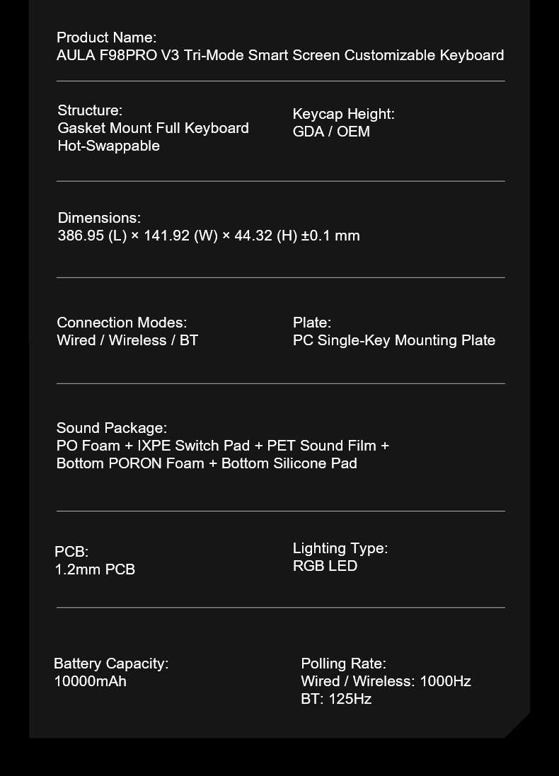 AULA F98PRO V3 Tri-Mode Smart Screen Customizable Keyboard(图17) AULA F98PRO V3 Tri-Mode Smart Screen Customizable Keyboard(图17)
